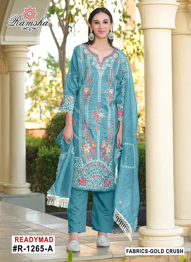 R 1265 Nx By Ramsha Gold Crush Pakistani Readymade Suits Orders In India